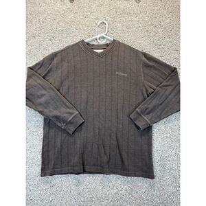 Columbia Mens Brown Ribbed V-Neck Long Sleeve Shirt Large AM 6995 Cotton Blend